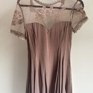 Sheer Lace Yoke Mauve Slip Dress